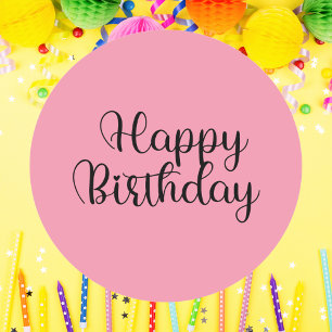 Sticker Rond Script moderne rose simple Joyeux anniversaire