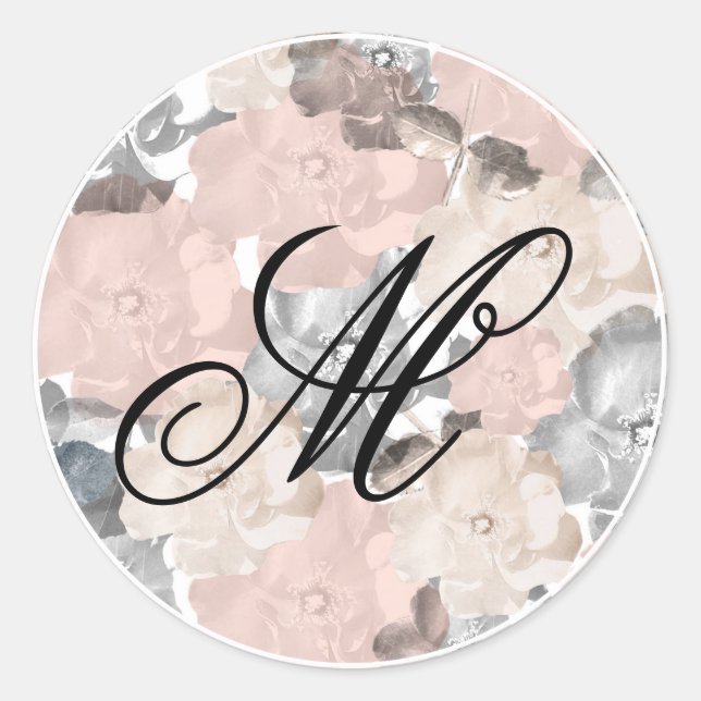 Sticker Rond Script monogramme rose et noir Rose classique (Devant)