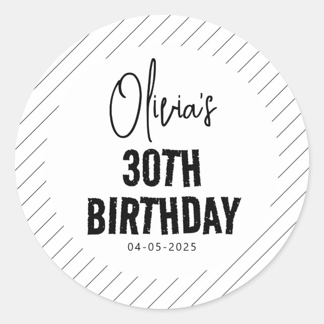 Sticker Rond Script noir moderne 30e anniversaire chic & minima (Devant)