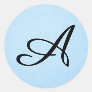 Sticker Rond Script noir S sur bleu pastel