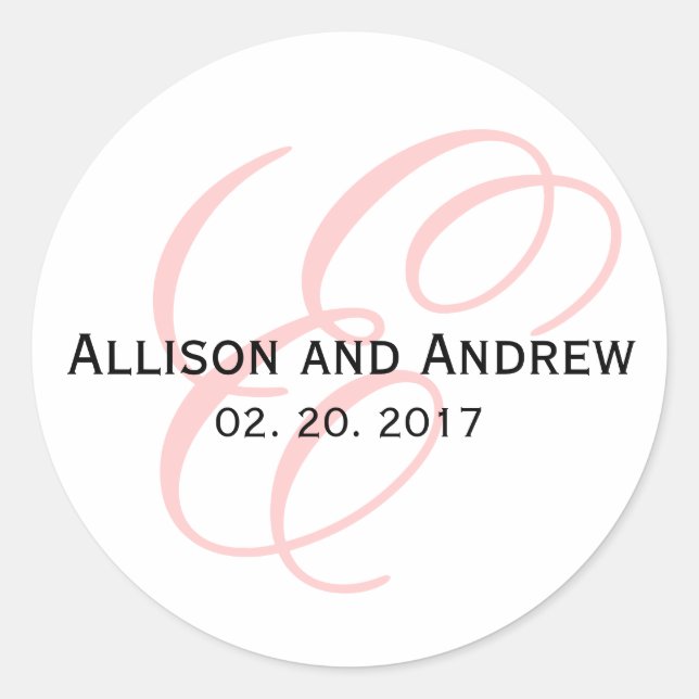 Sticker Rond Script rose vif E Monogramme initial Mariage Favor (Devant)