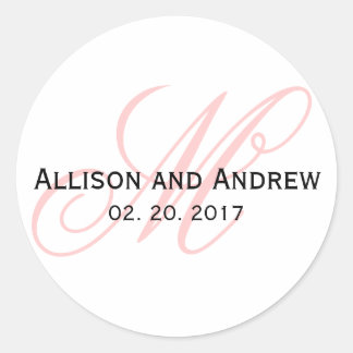Sticker Rond Script rose vif initial M Monogramme Mariage Favor