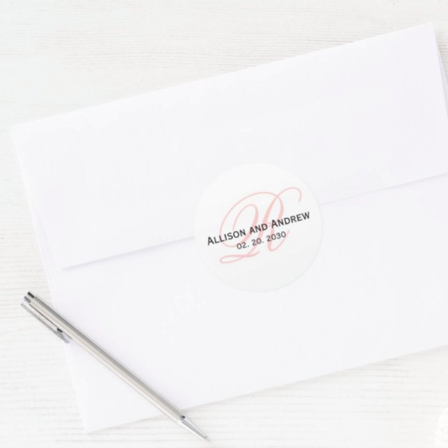 Sticker Rond Script rose vif initial R Monogramme Mariage Favor (Créateur téléchargé)