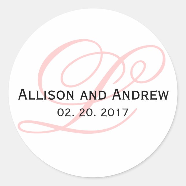 Sticker Rond Script rose vif Initiale L Monogramme Mariage Favo (Devant)