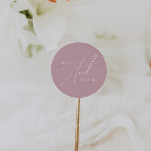 Sticker Rond Script Whimsical   Dusty Rose Mariage