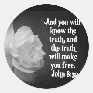 Sticker Rond SCRIPTURE John 8:32 Fleurs noires / blanches