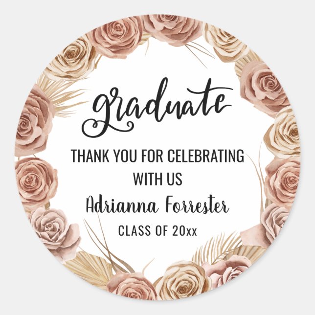 Sticker Rond Scrire de fin d'études Boho Rose Wreath (Devant)