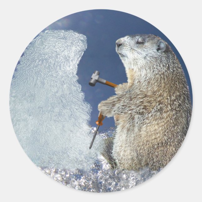 Sticker Rond Sculpture de glace du jour de la marmotte (Devant)