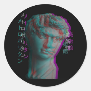 Sticker Rond Sculpture grecque antique Vaporwave Statue Head