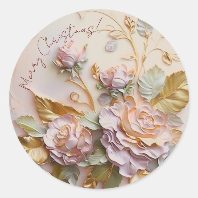 Sticker Rond Sculptures roses pour Noël (Devant)