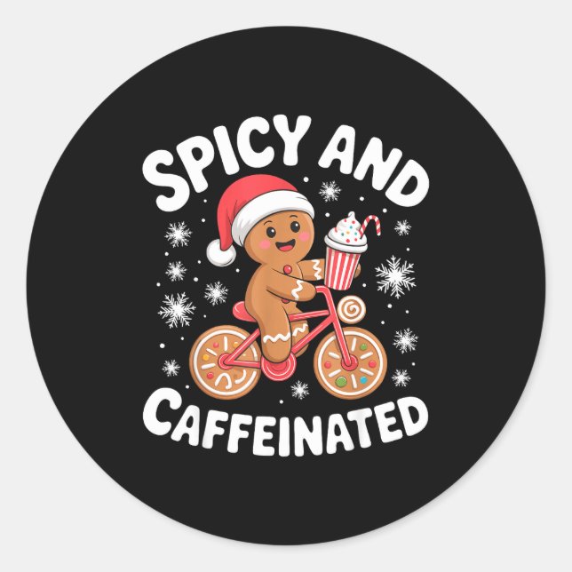 Sticker Rond Scy And Caffeinated Gingerbread Funny Coffee Chris (Devant)