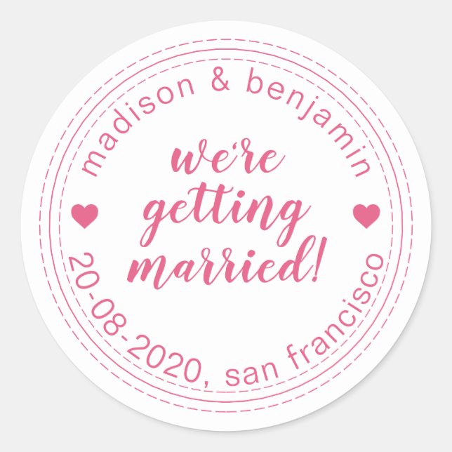 Sticker Rond Se marier Enregistrer la date Hot Pink (Devant)