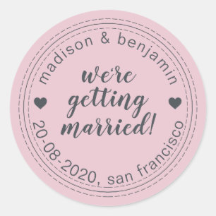 Sticker Rond Se marier Enregistrer la date Parfait rose