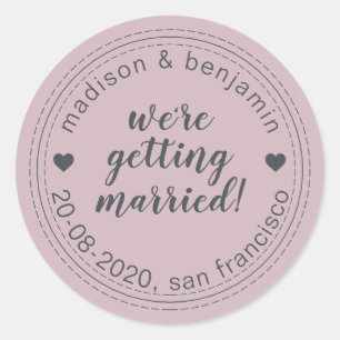 Sticker Rond Se marier Enregistrer la date Pastel Purple