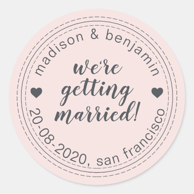Sticker Rond Se marier Enregistrer la date Pastel rose (Devant)