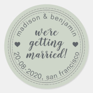 Sticker Rond Se marier Sauvez la date Pastel Green