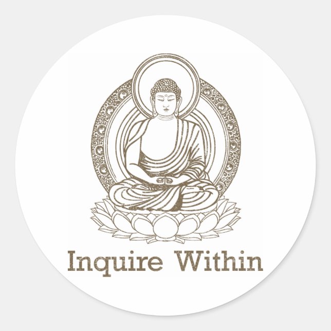 Sticker Rond Se renseigner à l'intérieur du Bouddha (Devant)