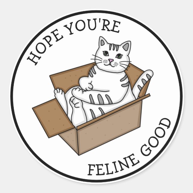 Sticker Rond Se sentir bien | Bien se tirer | Chat blanc (Devant)