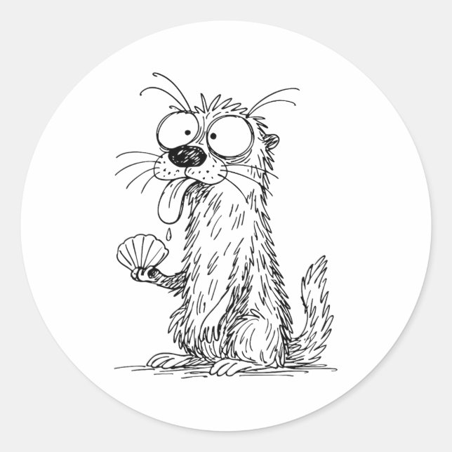 Sticker Rond Sea Otter Abstract Art Rtrait Drawing Whimsical Fu (Devant)