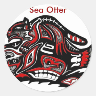 Sticker Rond SEA OTTER & BABY (Haida Styled) Gamme de cadeaux