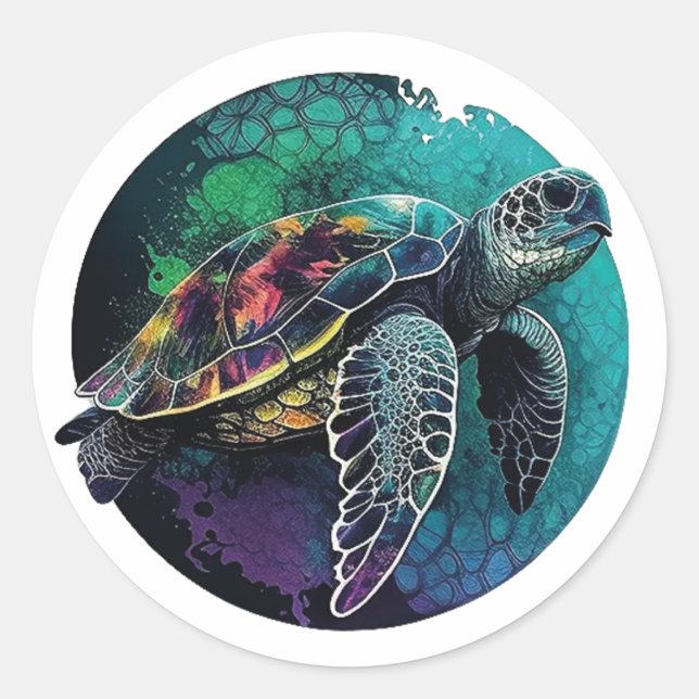 Sticker Rond Sea Turtle Beach Lover Ocean Animal Graphic  (Devant)