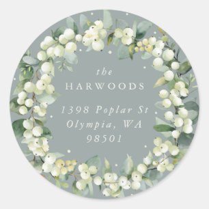 Sticker Rond Seafoam Green Snowberry+Eucalyptus Wreath Adresse