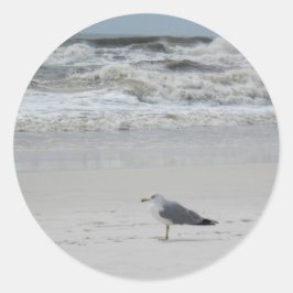 Sticker Rond Seagull on the Beach