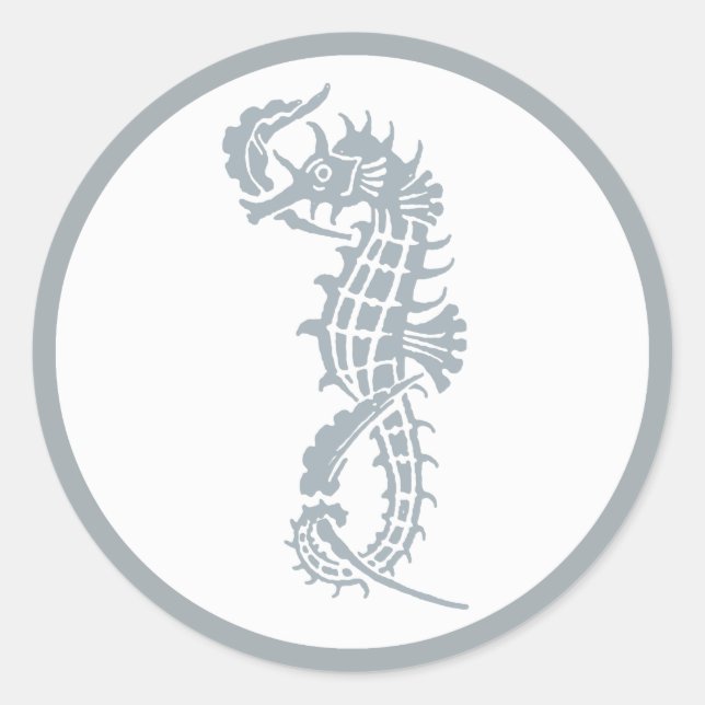 Sticker Rond Seahorse Bleu Classique Nautique Élégant (Devant)