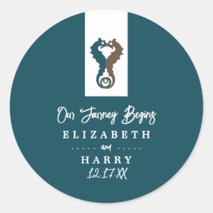 Sticker Rond Seahorse Romance, Mariage sur la plage
