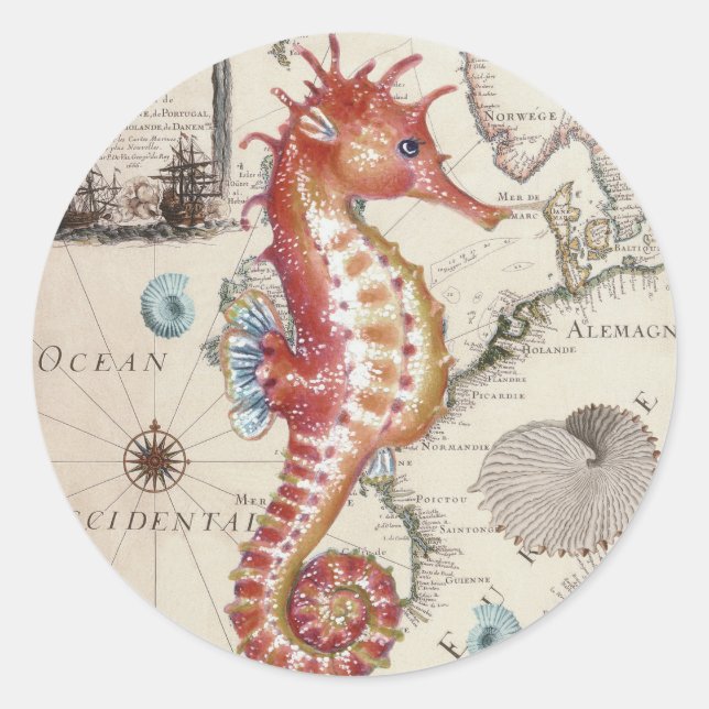 Sticker Rond Seahorse Shabby (Devant)