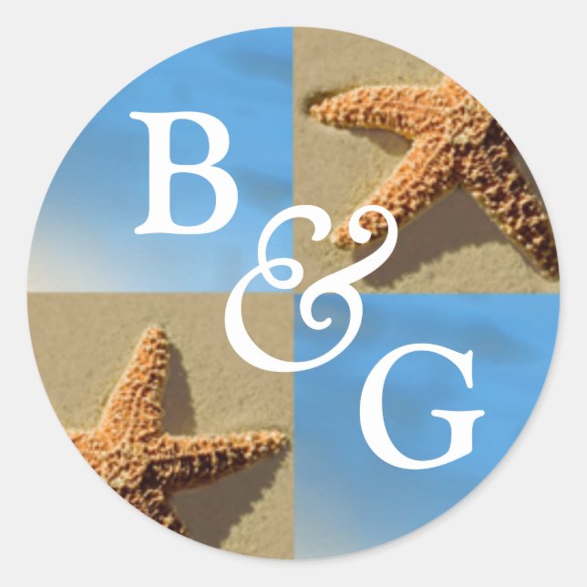 Sticker Rond Seal Enveloppe Monogramme de mariage Starfish Beac (Devant)
