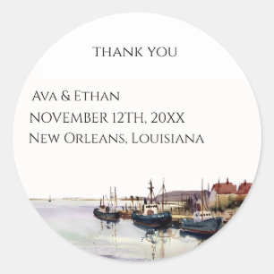 Sticker Rond Seascape Harbour Merci mariage Faveur