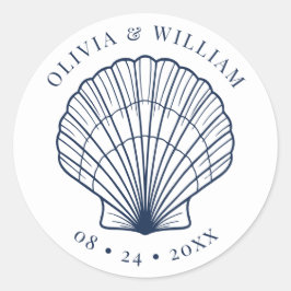 Sticker Rond Seashell Beach Wedding Marine Côtière Bleu
