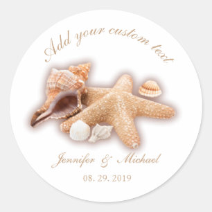 Sticker Rond Seashells Beach Destination Mariage Personnalisé