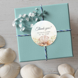 Sticker Rond Seashells Beach Merci tropical Mariage