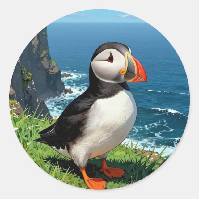Sticker Rond Seaside Puffin Illustration   (Devant)