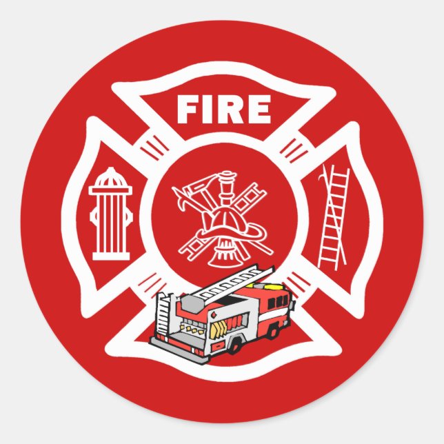 Sticker Rond Secourt de camion feu rouge (Devant)