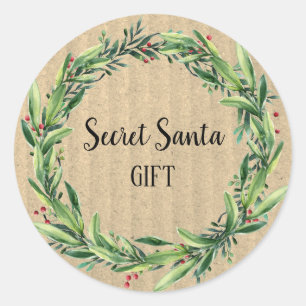 Sticker Rond Secret Père Noël Cadeau Floral Wreath Funny