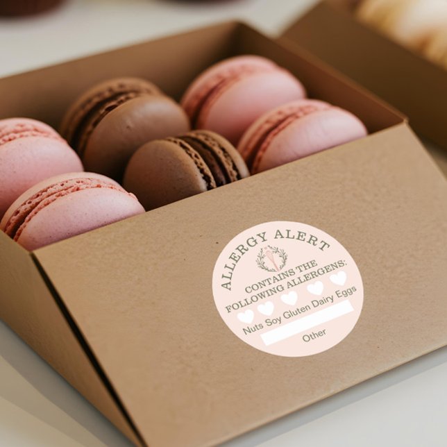Sticker Rond Sécurité alimentaire Alerte allergique Pink Bakery (Food Safety Allergy Alert Pink Bakery Whisk Classic Round Sticker)