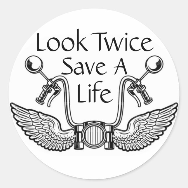 Sticker Rond Sécurité moto Regardez deux fois sauver la vie (Devant)
