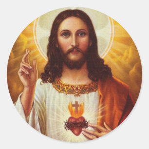 Sticker Rond Seigneur Jésus-Christ et le coeur sacré