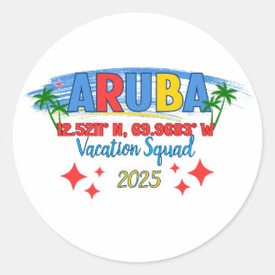 Sticker Rond Séjour à Aruba 2025 Vibes Évasion tropicale