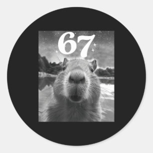 Sticker Rond Selfie de capybara avec graphique capy mème 67 pou