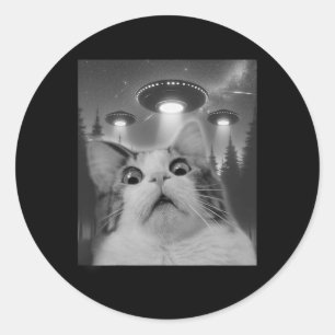 Sticker Rond Selfie De Chat Avec Ufos