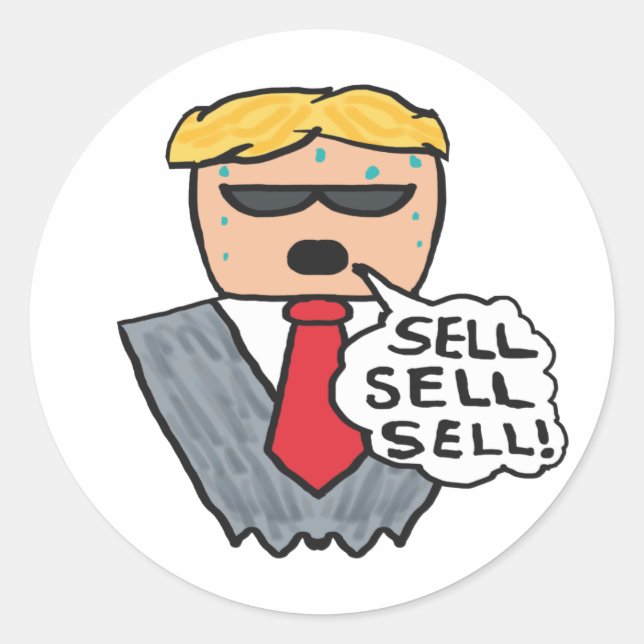 Sticker Rond Sell Sell Funny Stock Market Crash (Devant)