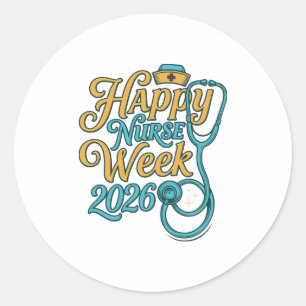 Sticker Rond Semaine de l'infirmière heureuse 2026 Stethoscope