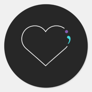 Sticker Rond Semicolon du coeur Sensibilisation à la santé ment