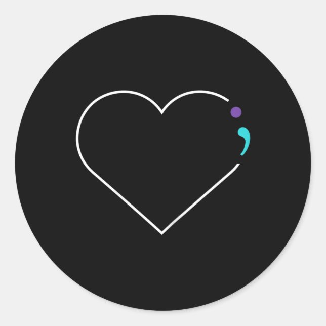 Sticker Rond Semicolon du coeur Sensibilisation à la santé ment (Devant)
