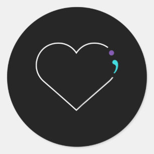 Sticker Rond Semicolon du coeur Sensibilisation à la santé ment