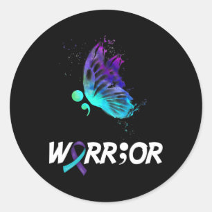 Sticker Rond Semicolon du papillon guerrier Prévention du suici